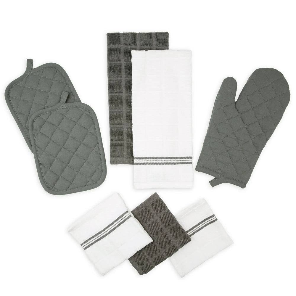 Mainstays 8-Piece Cotton Kitchen Towel, Dishcloth, Oven Mitt, and Pot Holder Set, Black - USA MEGA SHOP