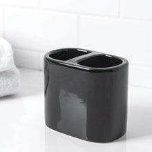 Black ceramic toothbrush holder with two openings