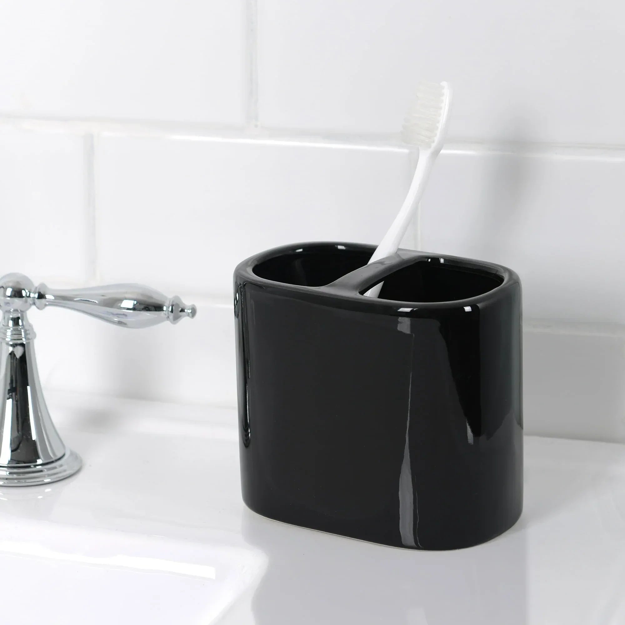 Mainstays Basic Rich Ceramic Toothbrush Holder for Adults