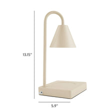 Beige candle warmer lamp with conical shade, arched handle, and square base