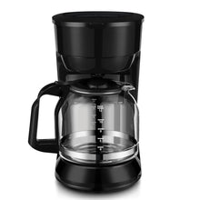 Black 12-cup drip coffee maker with transparent carafe and brew basket