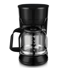 Black 12-cup drip coffee maker with glass carafe and water level markings