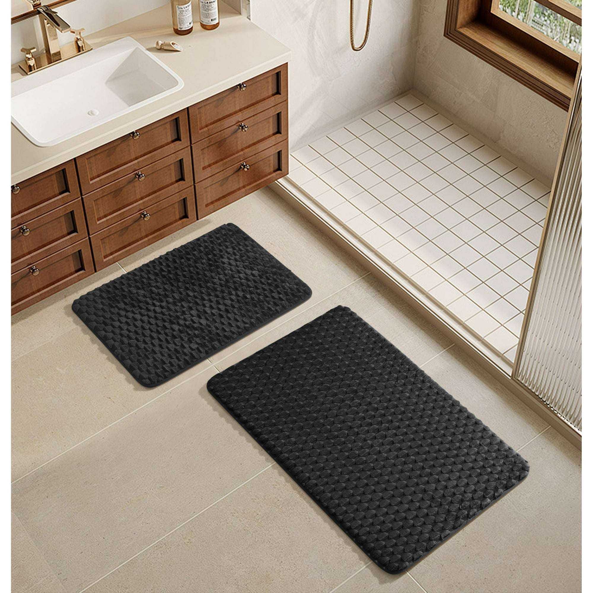 Mainstays Brown Bag 2pc Tile Bubble Bath Rug Set