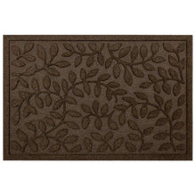 Brown leaf-vine outdoor doormat, rectangular with dark border and textured pile