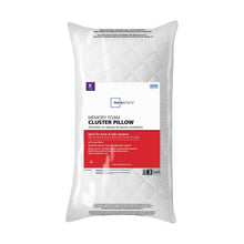 White quilted memory foam cluster king pillow with tag on packaging