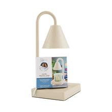Beige candle warmer lamp with arched stand and cone shade base