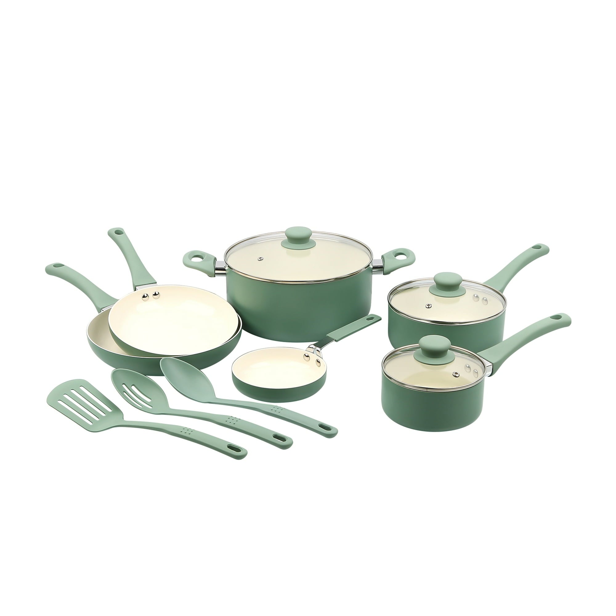 Mainstays 12 Piece Ceramic Nonstick Aluminum Pots and Pans Cookware Set, Blue