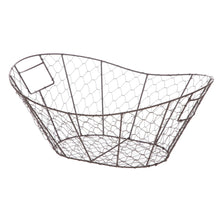 Chicken wire storage basket with handles, dark brown metal frame and grid sides