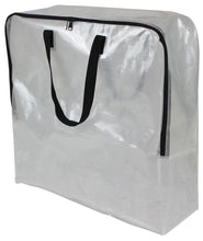 Clear 24-gallon moving storage bag with zipper and dual black carry handles