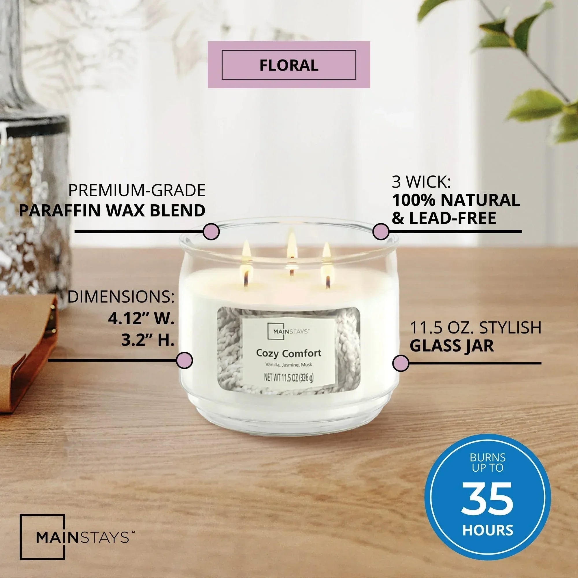 Mainstays 3-Wick Scented Glass Jar Candle, 11.5oz.