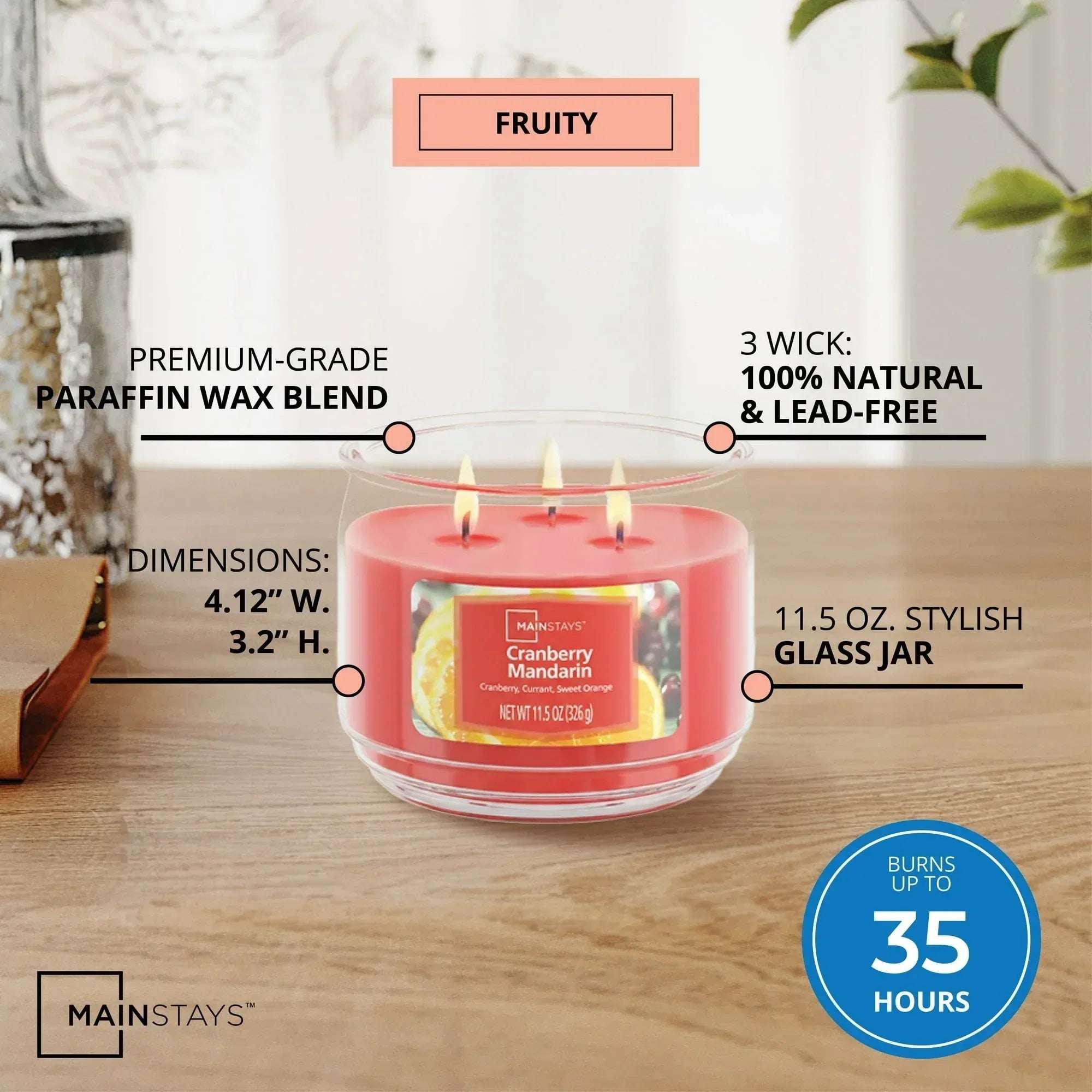 Mainstays 3-Wick Scented Glass Jar Candle, 11.5oz.