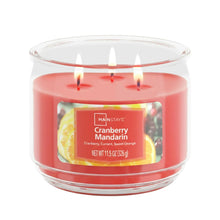 Mainstays 3-wick cranberry mandarin scented candle in a clear glass jar