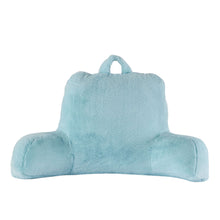 Aqua faux fur plush backrest pillow with loop handle