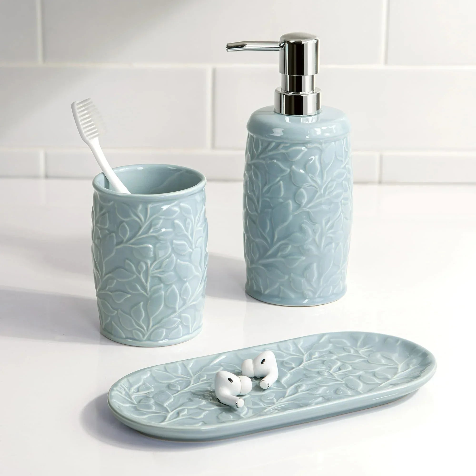 Mainstays Floral Ceramic Toothbrush Holder for Adults