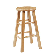 Natural wood backless bar stool with round seat and ladder-style lower frame