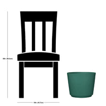 Green ribbed resin planter with size diagram on white background