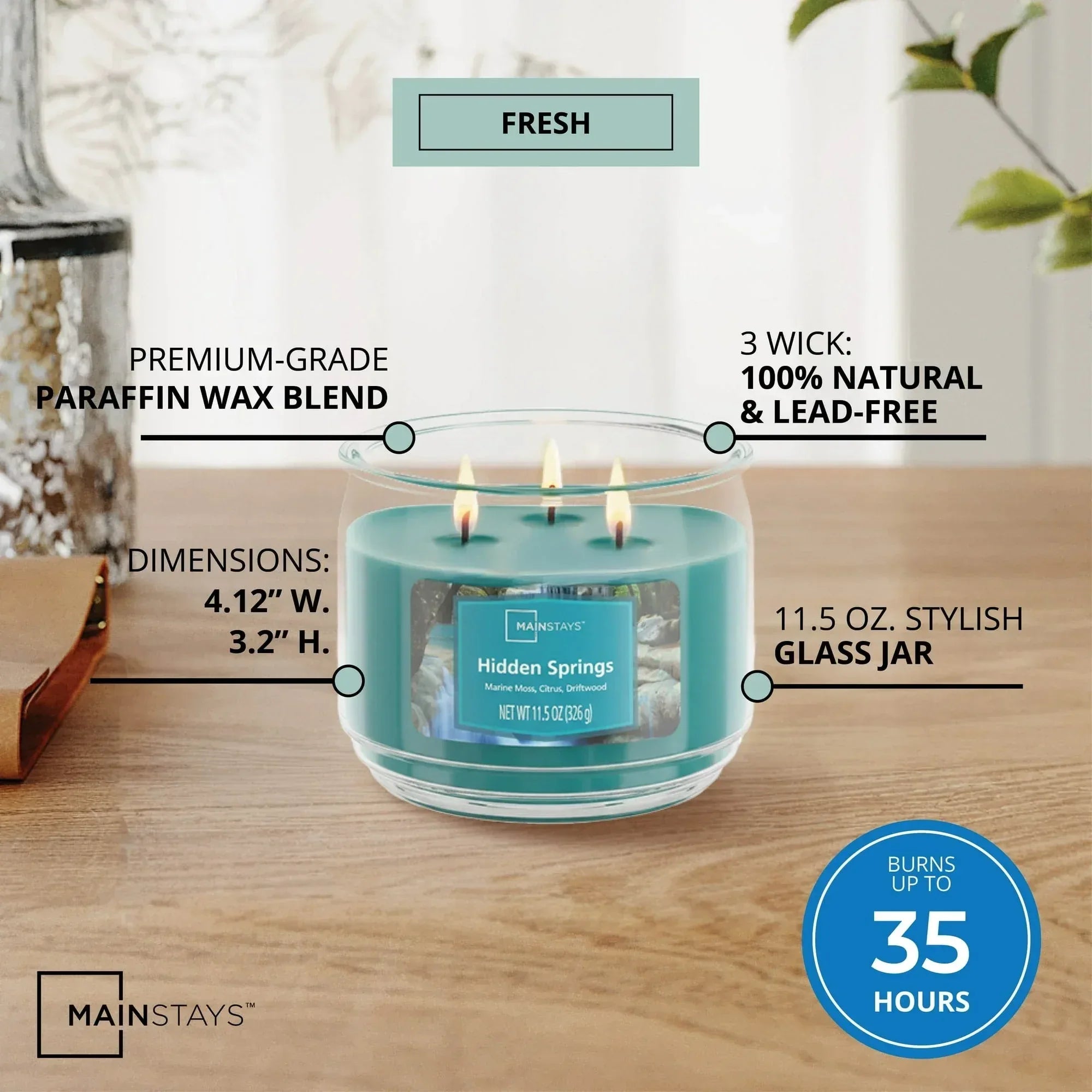 Mainstays 3-Wick Scented Glass Jar Candle, 11.5oz.