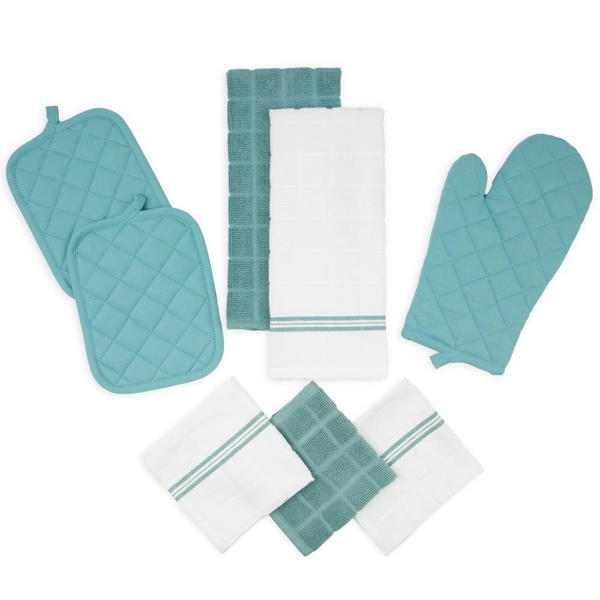 Mainstays 8-Piece Cotton Kitchen Towel, Dishcloth, Oven Mitt, and Pot Holder Set, Black - USA MEGA SHOP