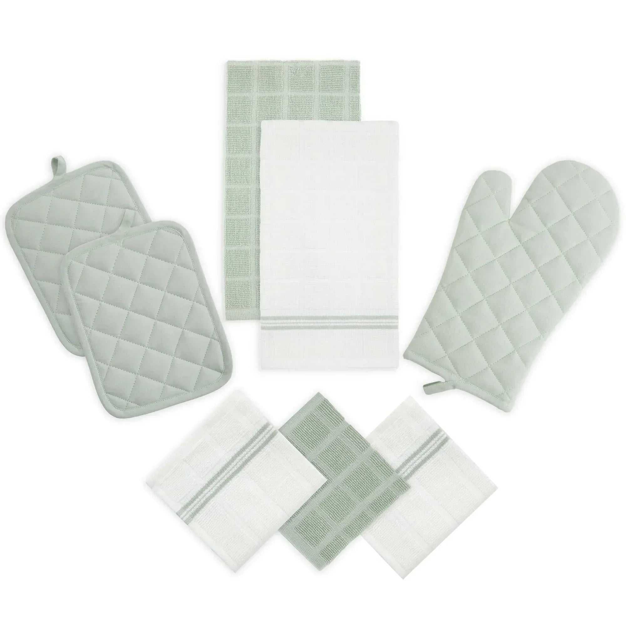 Mainstays 8-Piece Cotton Kitchen Towel, Dishcloth, Oven Mitt, and Pot Holder Set, Black