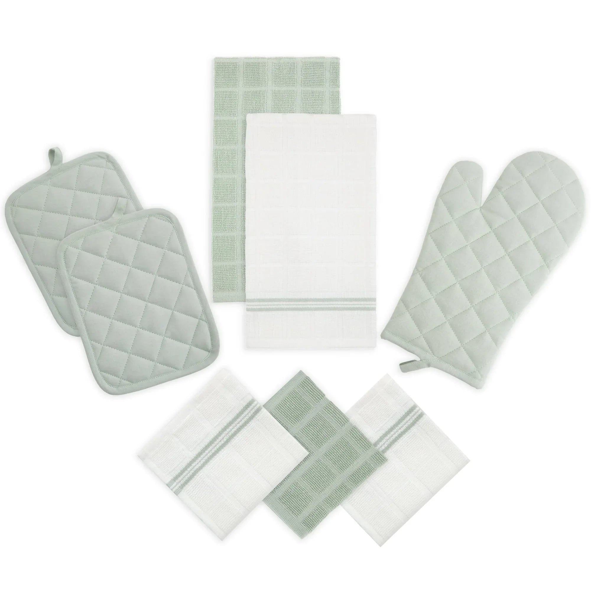 Mainstays 8-Piece Cotton Kitchen Towel, Dishcloth, Oven Mitt, and Pot Holder Set, Black - USA MEGA SHOP