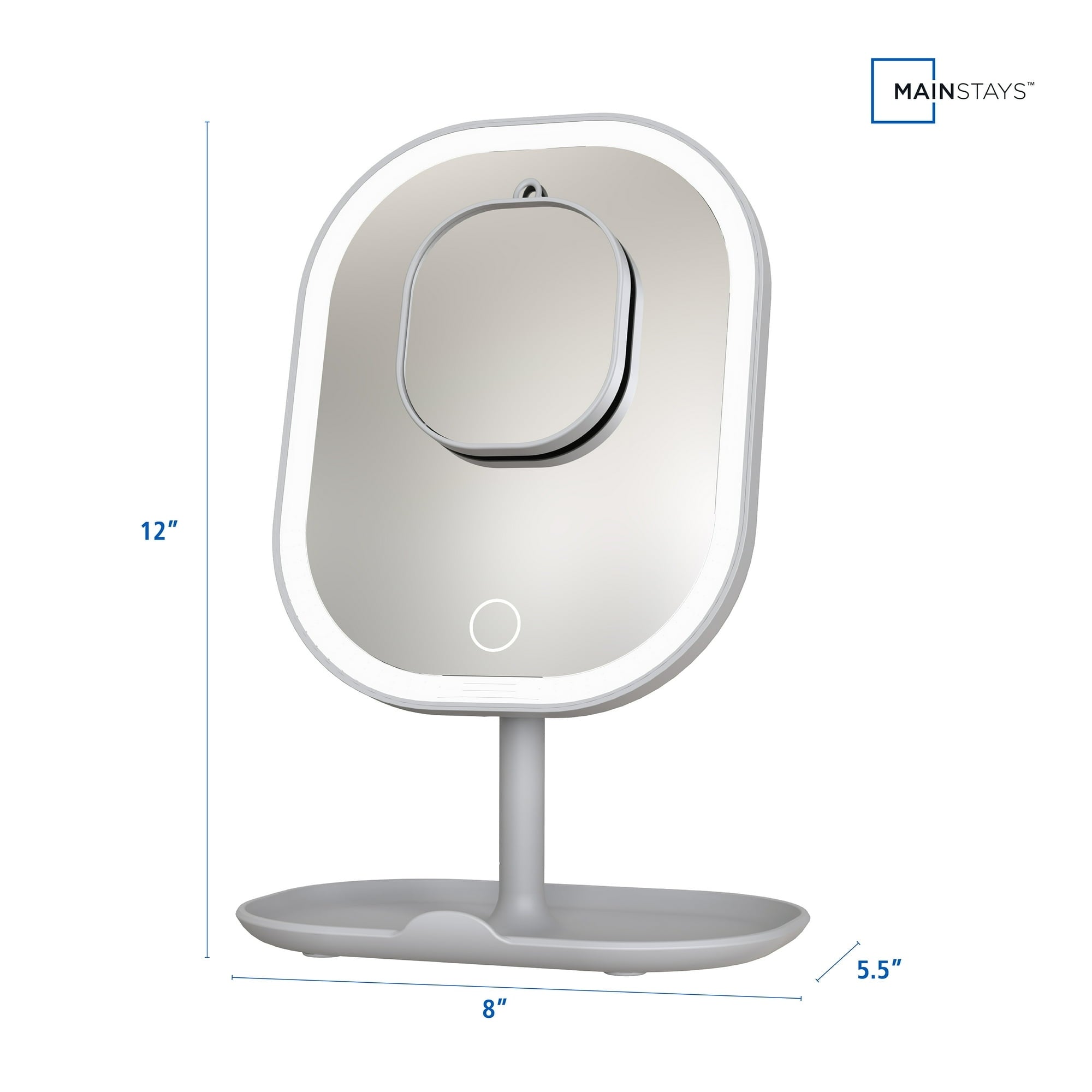 Mainstays LED Makeup Mirror, Rechargeable Vanity Mirror with Lights and Storage Tray Base