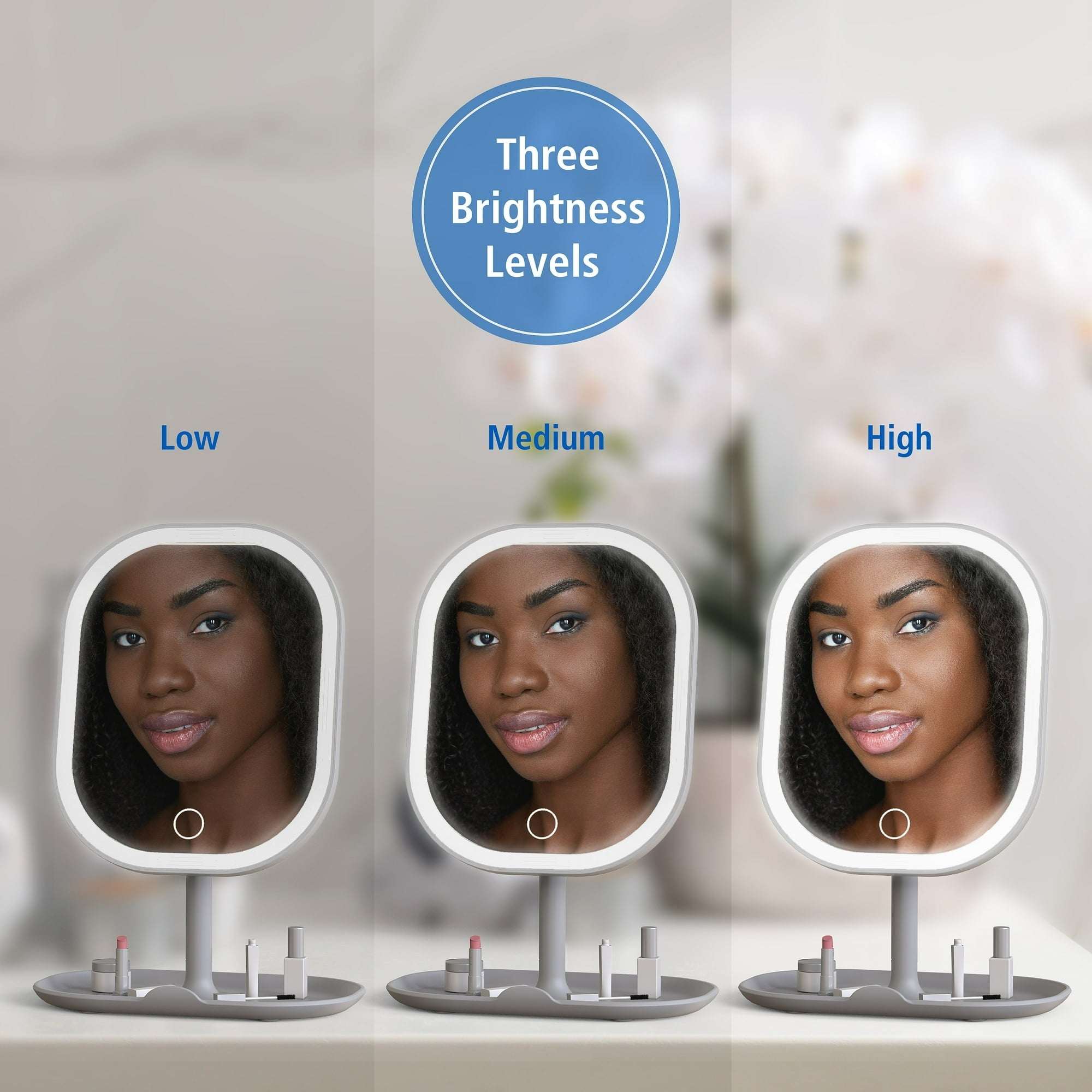 Mainstays LED Makeup Mirror, Rechargeable Vanity Mirror with Lights and Storage Tray Base
