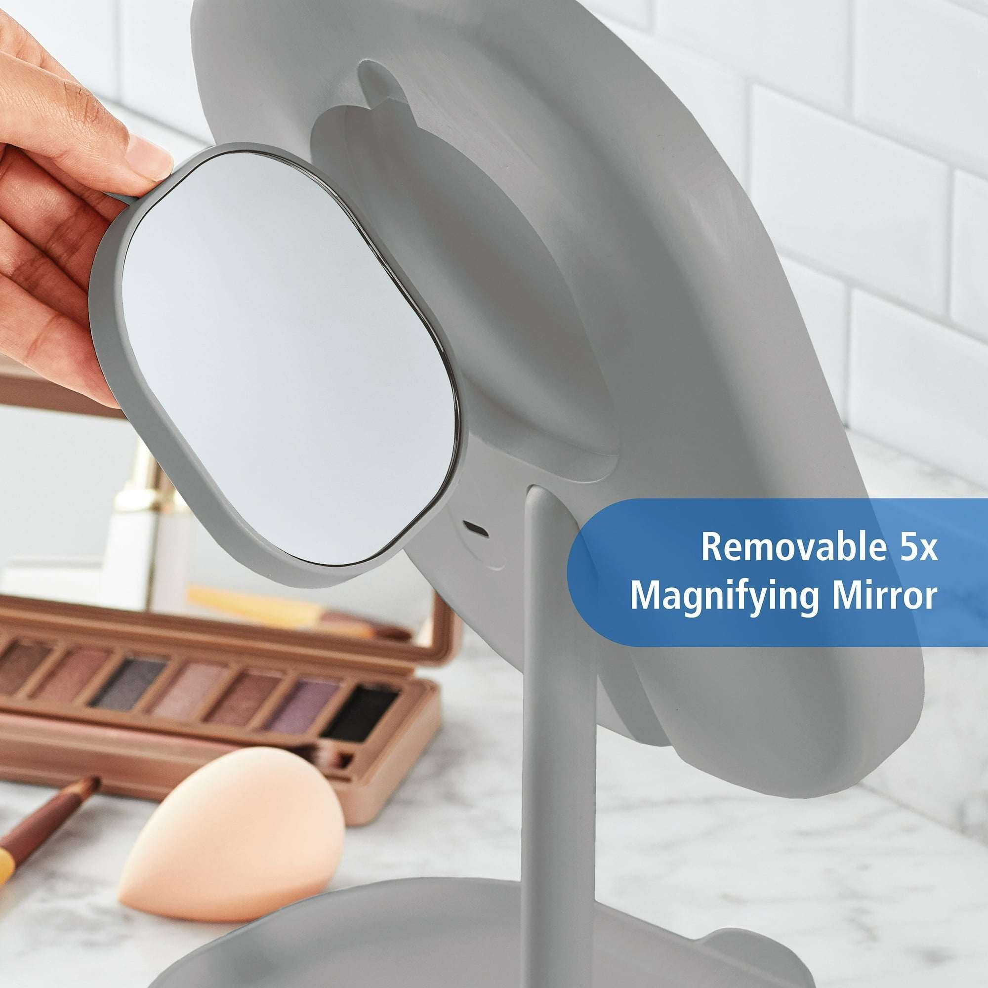 Mainstays LED Makeup Mirror, Rechargeable Vanity Mirror with Lights and Storage Tray Base