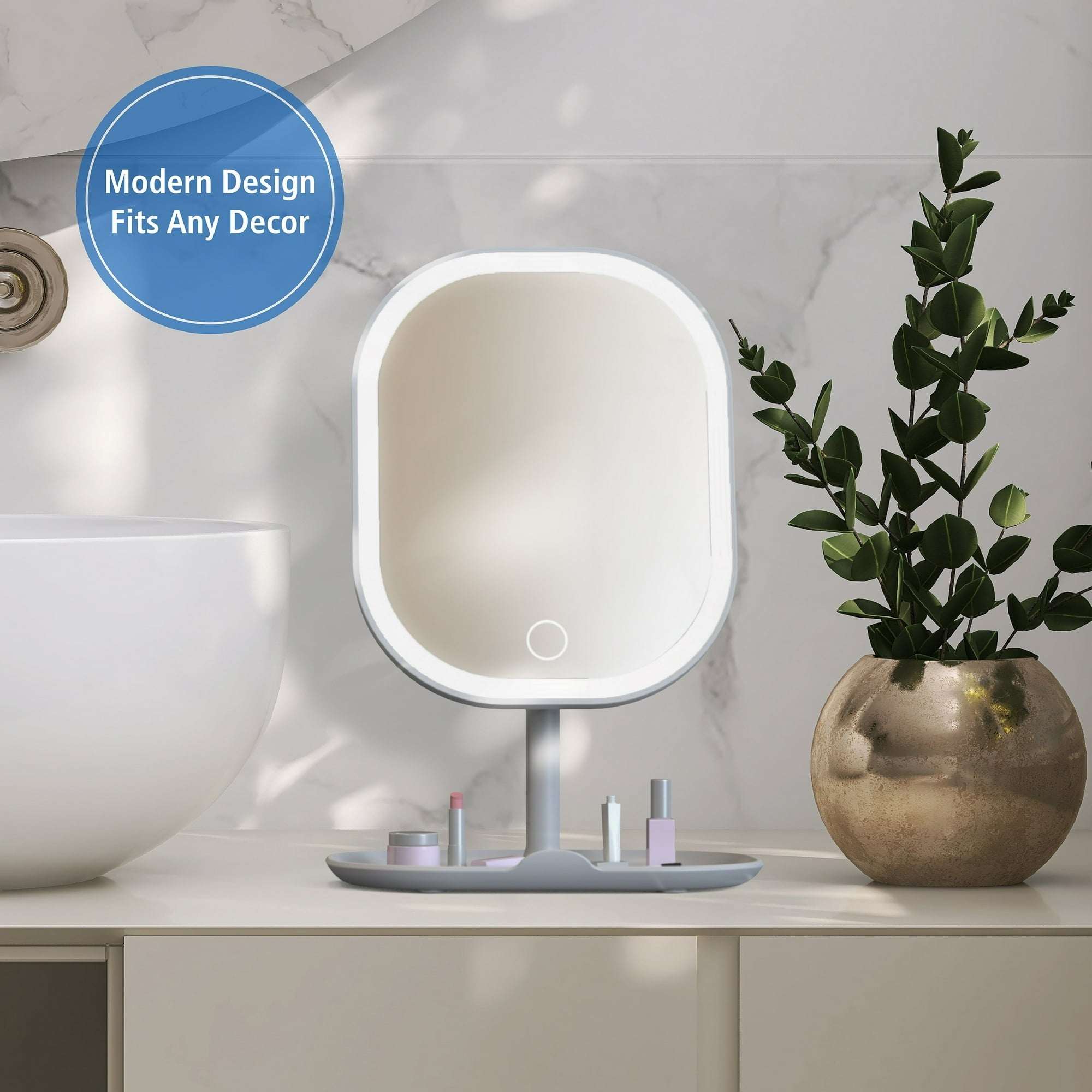 Mainstays LED Makeup Mirror, Rechargeable Vanity Mirror with Lights and Storage Tray Base