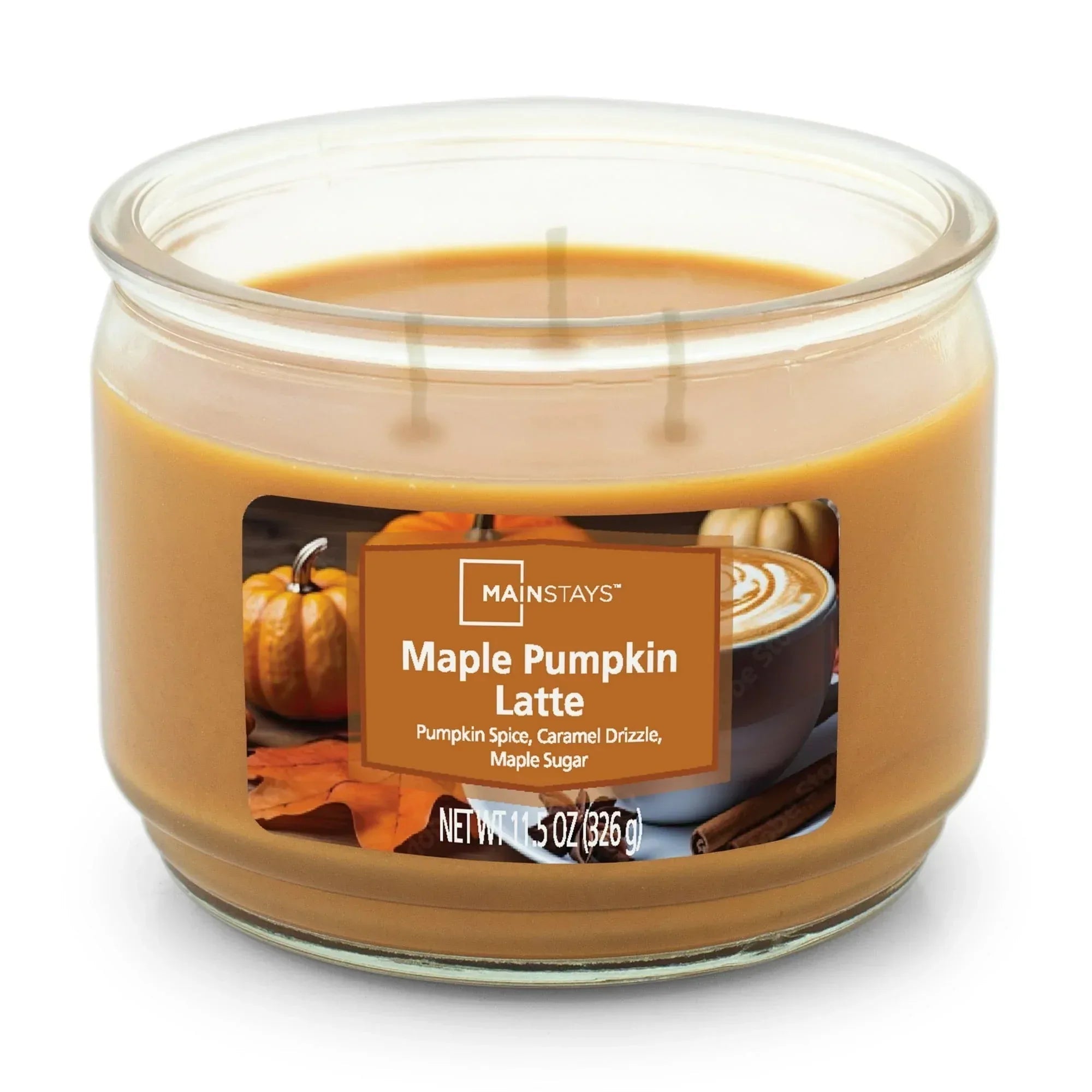 Mainstays 3-Wick Glass Jar Candle, Maple Pumpkin Latte, 11.5 oz