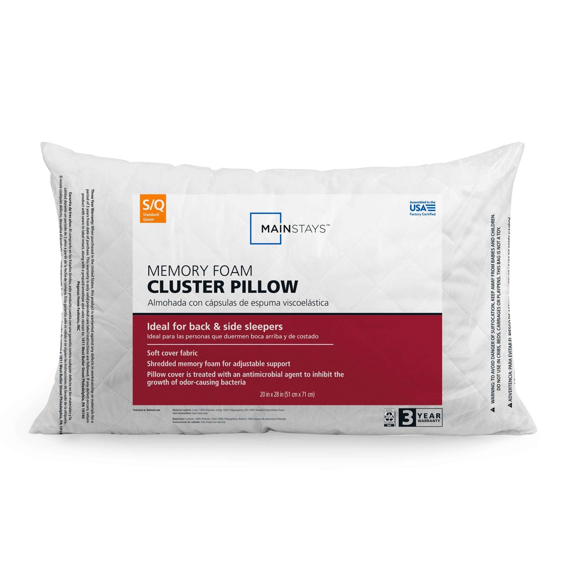 Mainstays Brushed Microfiber Foam Cluster King Bed Pillow - Antimicrobial