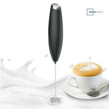 Mainstays battery milk frother wand with stainless whisk, black body, silver top