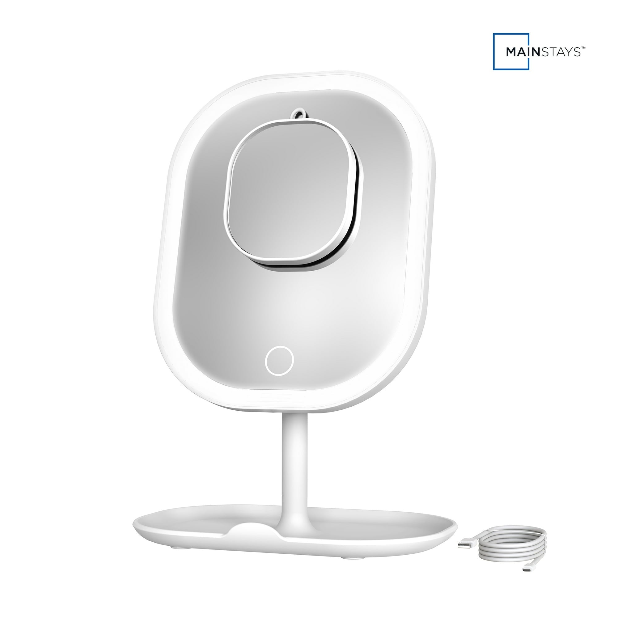 Mainstays LED Makeup Mirror, Rechargeable Vanity Mirror with Lights and Storage Tray Base