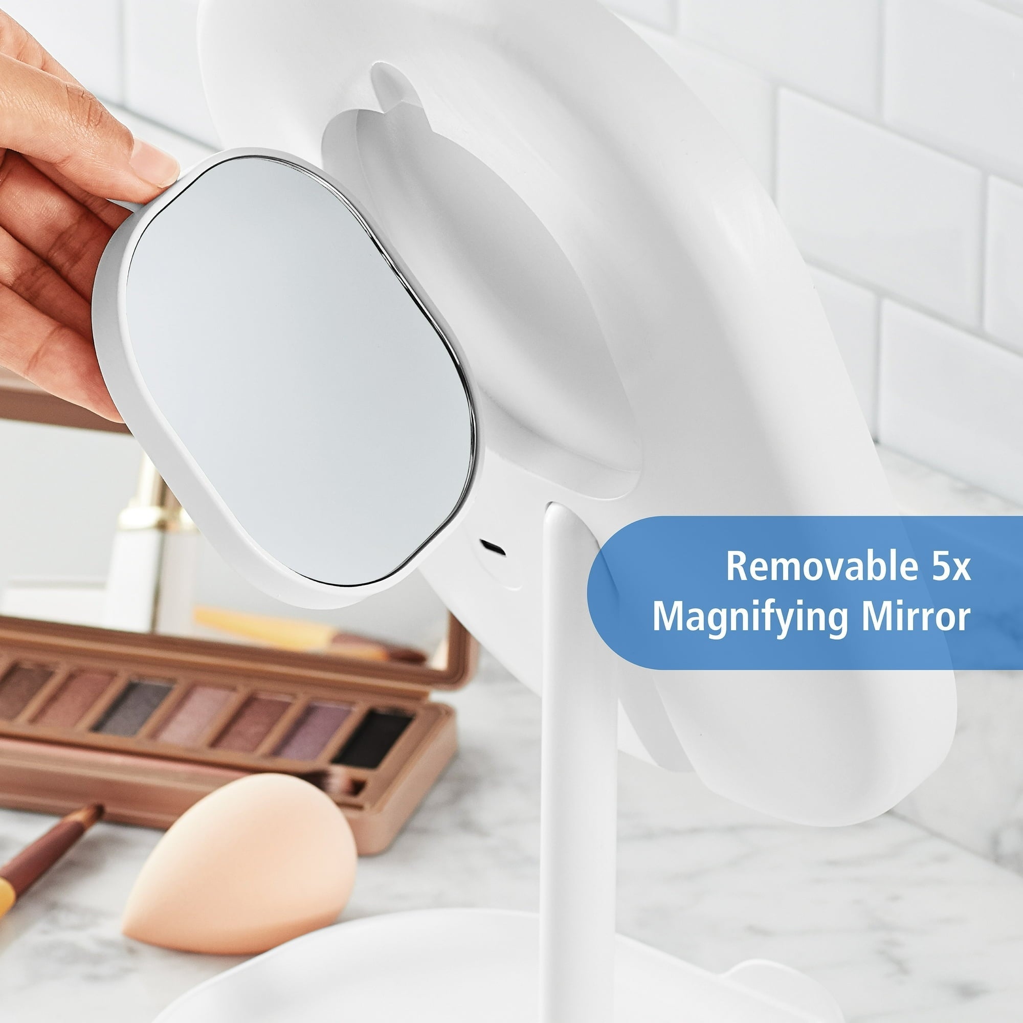 Mainstays LED Makeup Mirror, Rechargeable Vanity Mirror with Lights and Storage Tray Base
