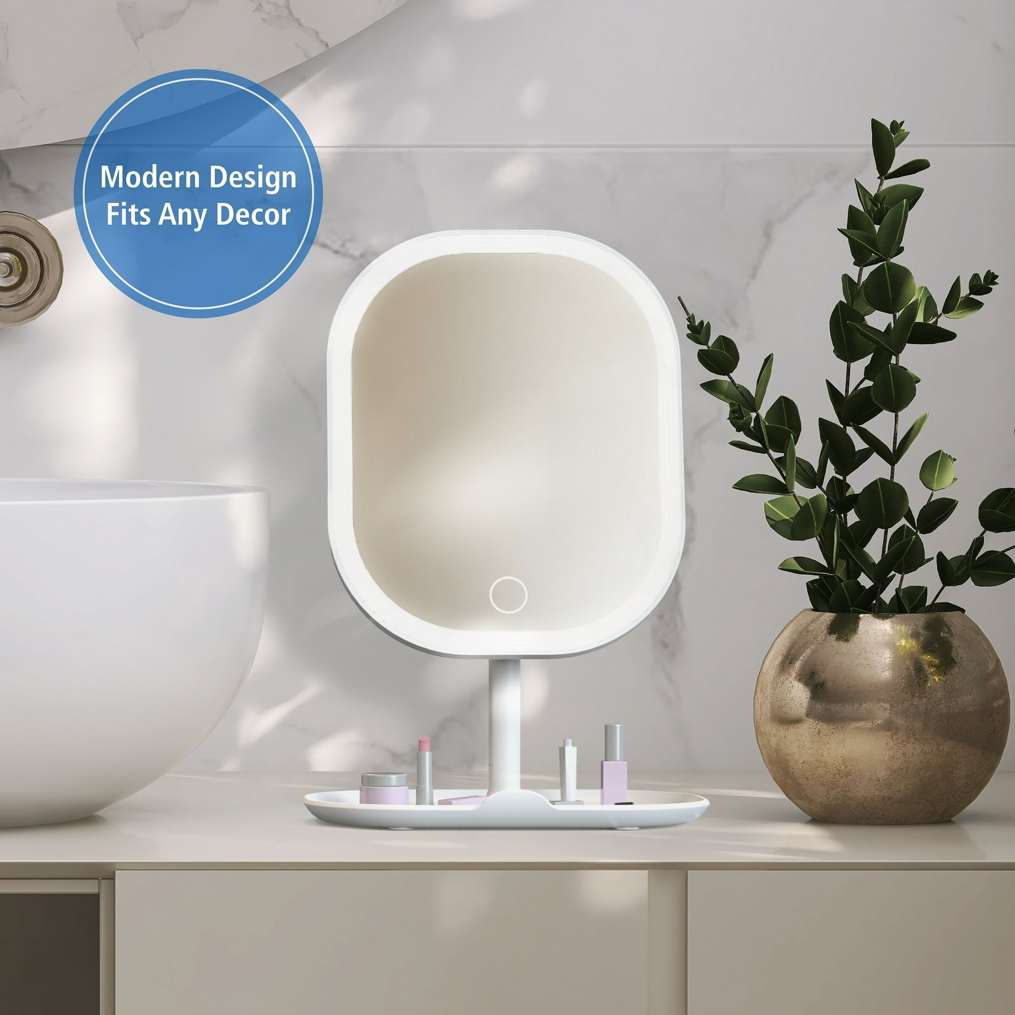 Mainstays LED Makeup Mirror, Rechargeable Vanity Mirror with Lights and Storage Tray Base