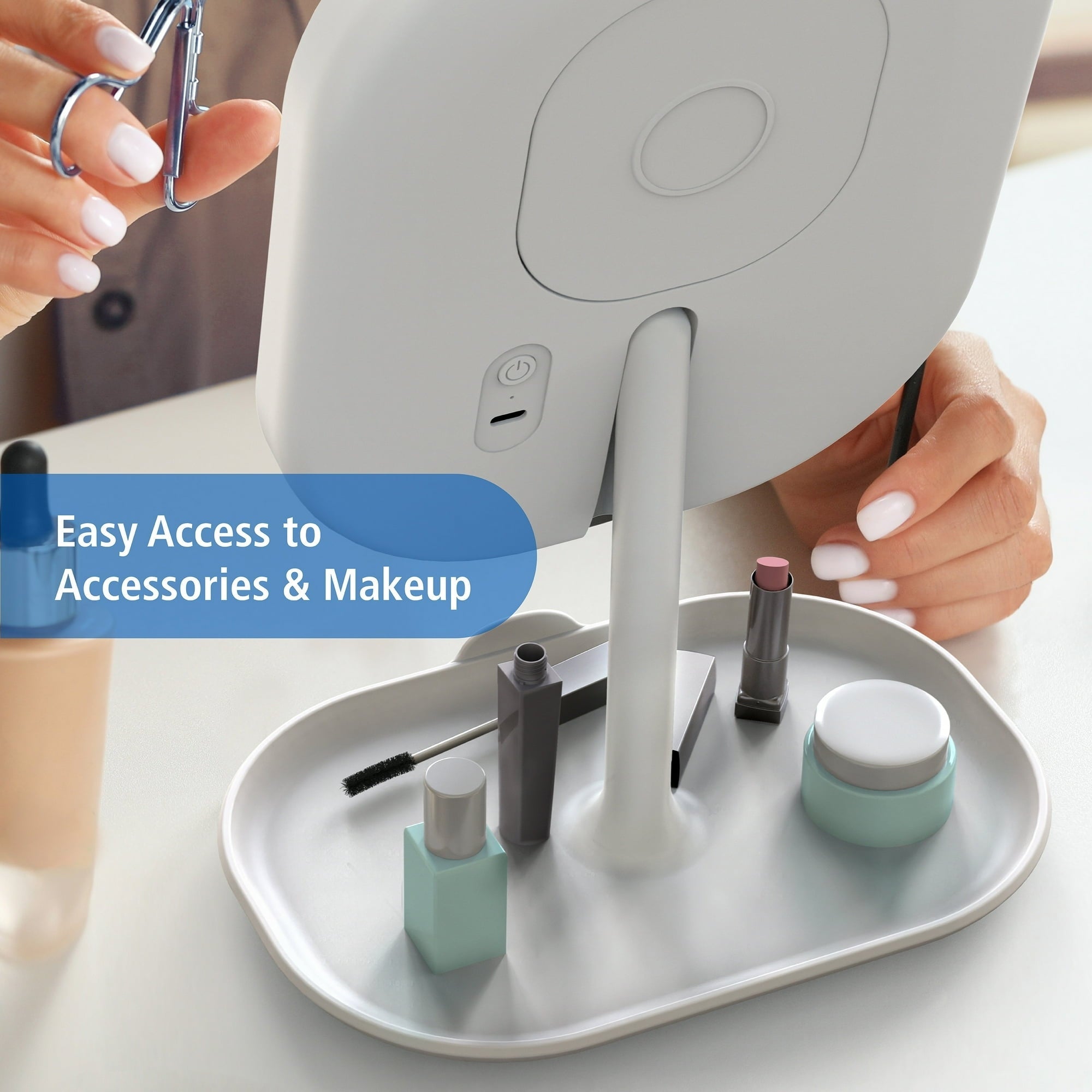 Mainstays LED Makeup Mirror, Rechargeable Vanity Mirror with Lights and Storage Tray Base