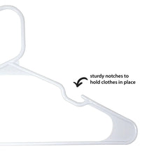 Arctic white plastic clothes hanger, notches to hold clothing in place