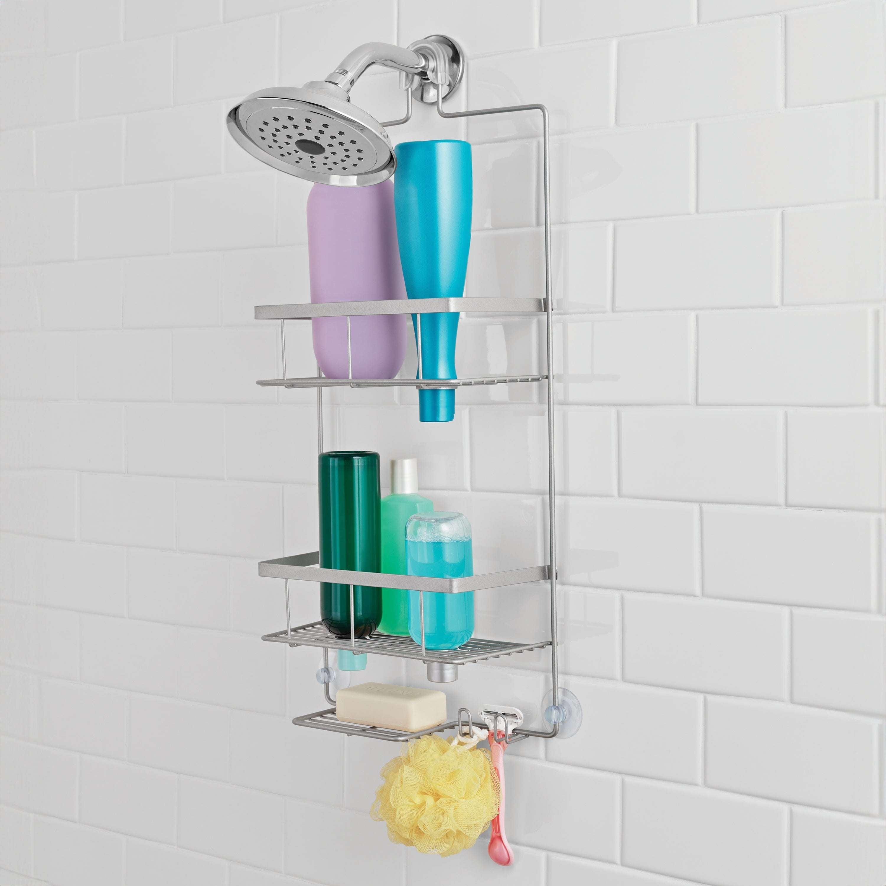 Cesto organizador para ducha colgante Mainstays de color negro mate premium con 2 estantes y jabonera