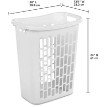 White rectangular open plastic hamper with open top and cutout sides