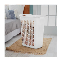 White rectangular open plastic hamper with grid cutout side pattern