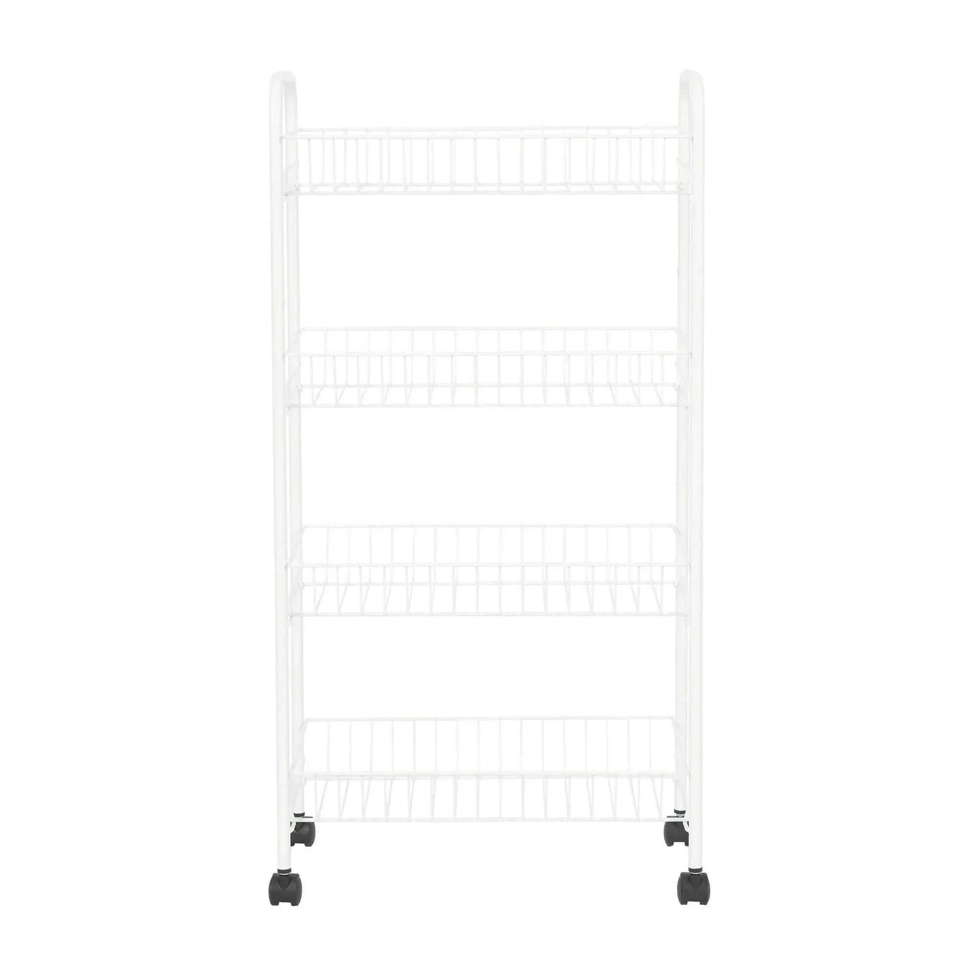 Mainstays Rolling 4-Tier Metal Laundry Basket Cart, White, Adult