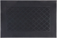 Flexible rubber pin doormat, dark gray with crisscross tread pattern and raised border.