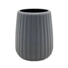 Grey ribbed plastic toothbrush holder with round rim