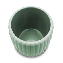 Green ribbed toothbrush holder, top view showing dark interior
