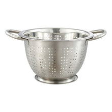 Stainless steel colander with perforated sides and two loop handles