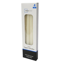 Ivory taper candles 4-pack box showing unlit tapered candle bundle