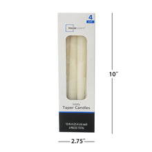 Ivory taper candles 4-pack box with 10 in size marking