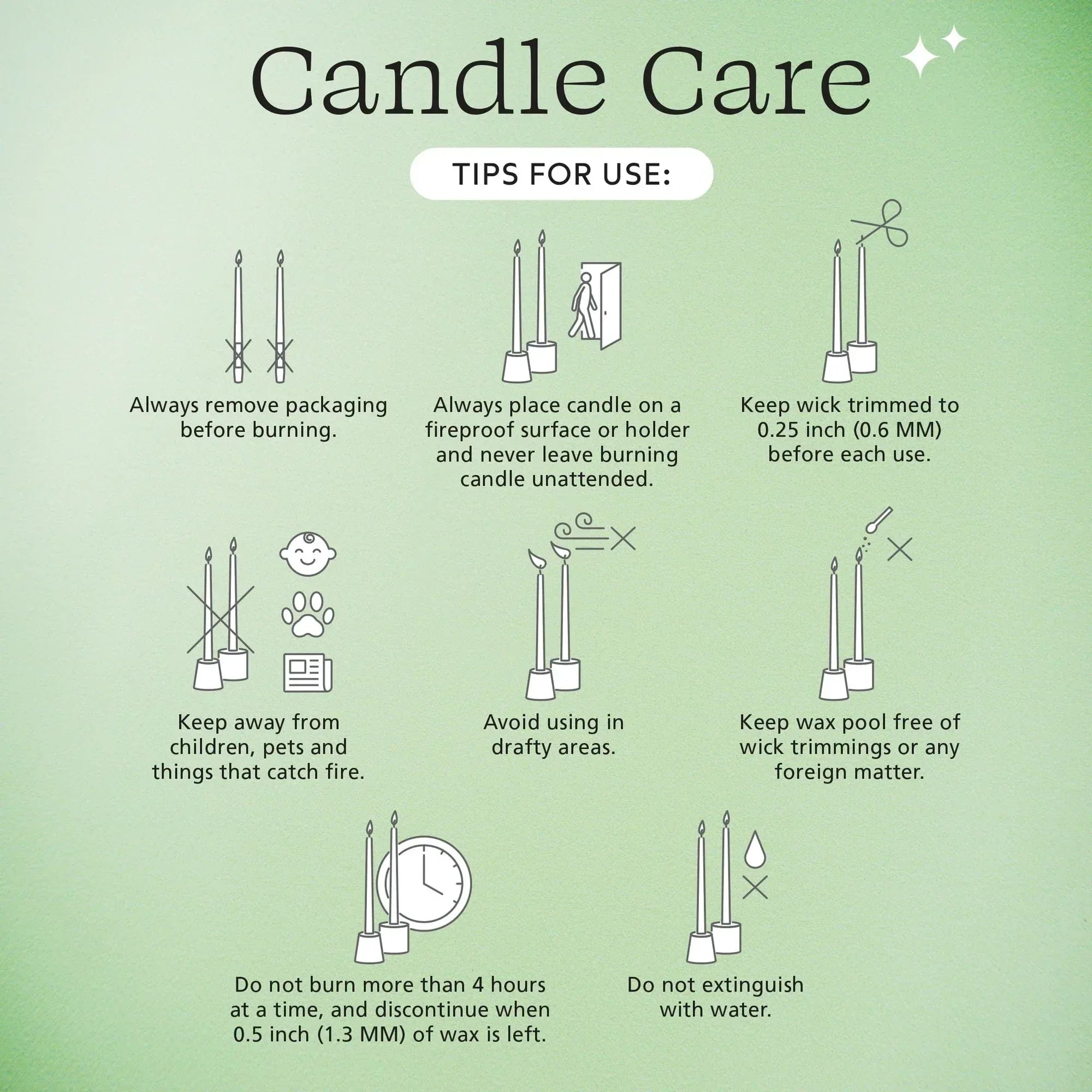 Mainstays Single Wick 10" Taper Candle, Unscented, Ivory, 4 Pack