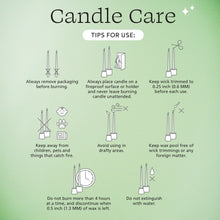 Candle care tips sheet with taper candle icons and safety guidance