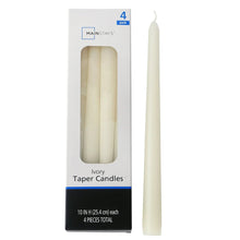 Ivory taper candles, 4-pack box with one unlit candle