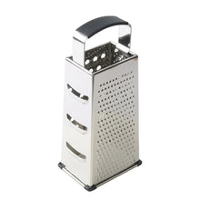4-sided stainless steel box grater with black soft-grip handle